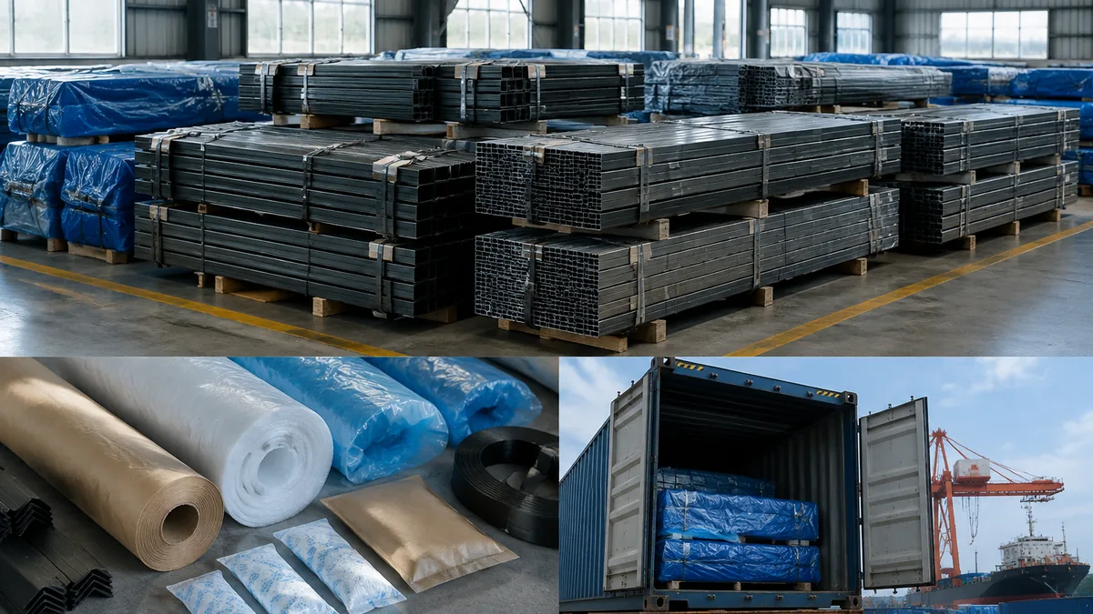 Fardos de aço preparados para exportação com proteção de pontas antes de um embarque FOB ou CIF