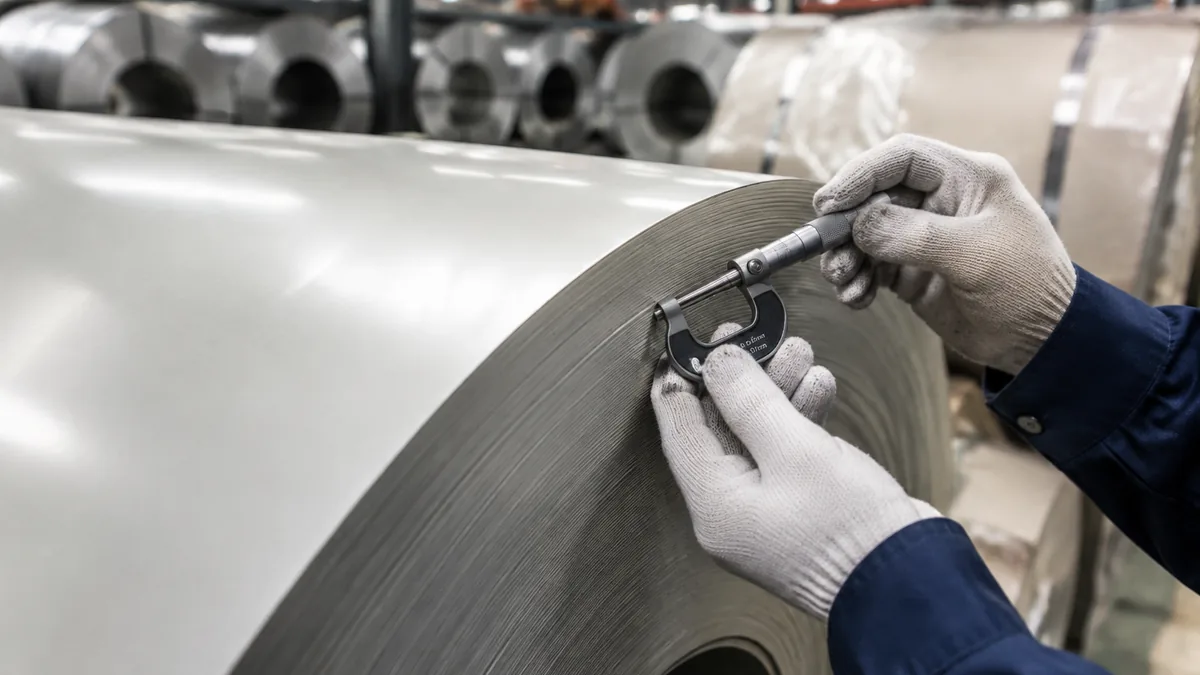 Prepainted galvanized steel coils staged for coating and color specification review