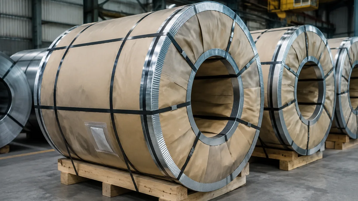 Export-packed PPGI coils with edge protectors ready for container loading