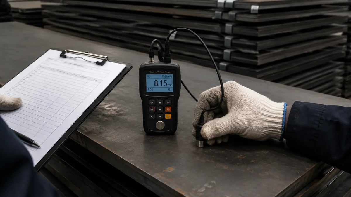 Carbon structural steel plates staged for grade and document checks before export