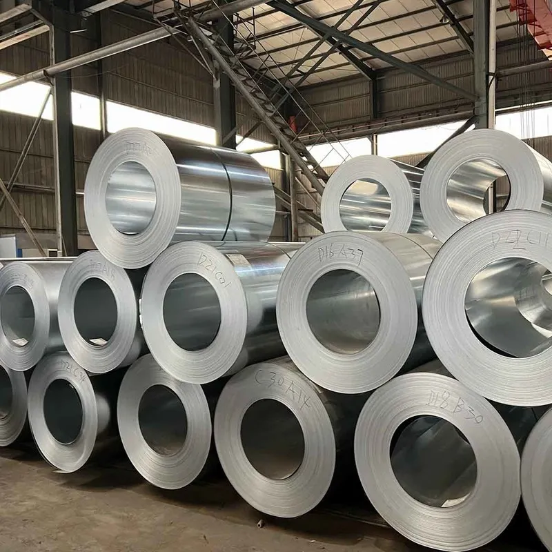 DX51D+Z galvanized steel coils stacked in warehouse