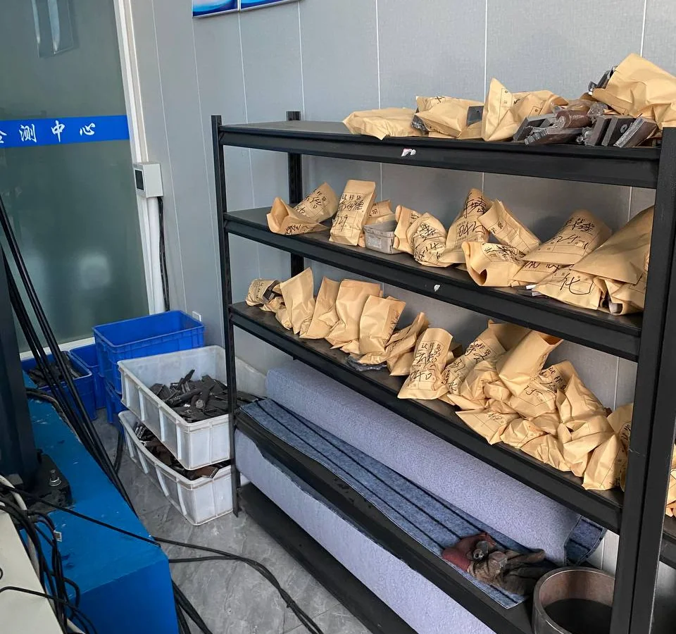Tagged metal test specimens arranged on a laboratory rack
